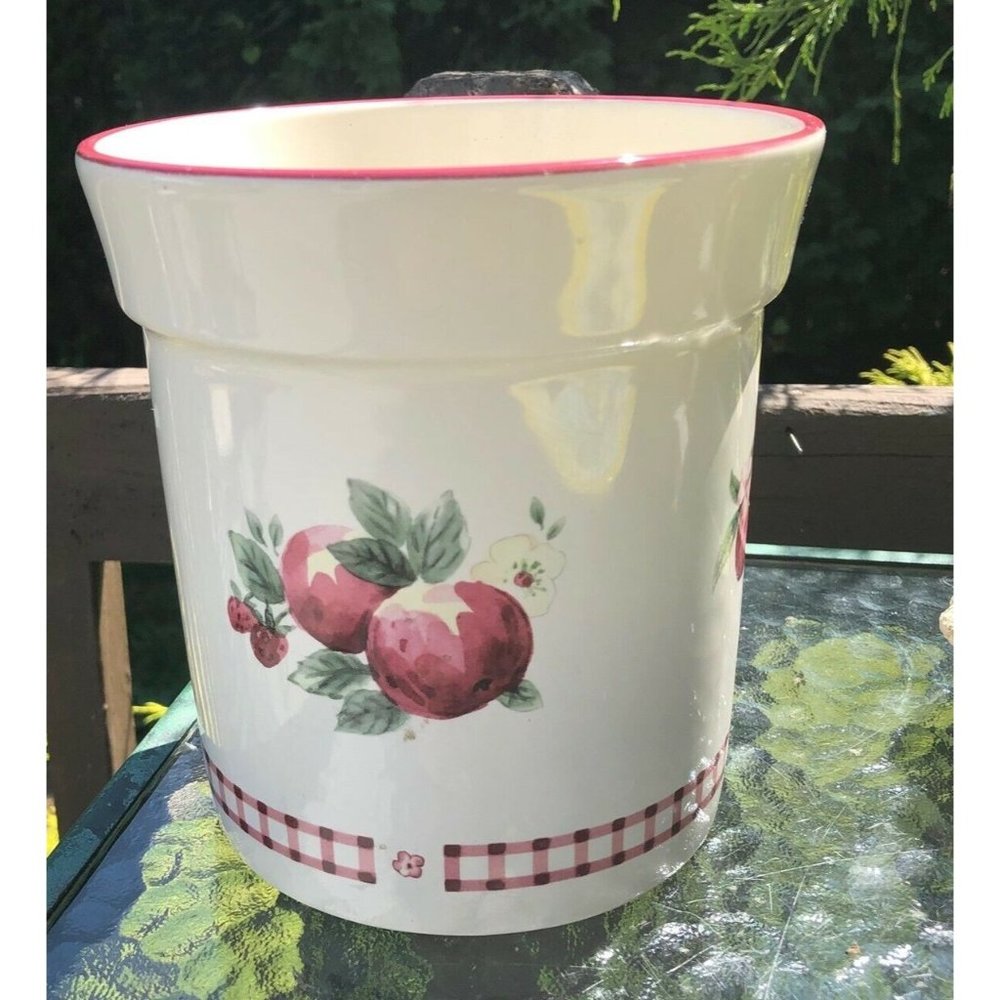Pfaltzgraff Gadget Utensil Crock Delicious Pattern Apples Gingham Discontinued